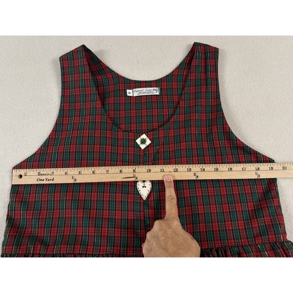 VTG Dogwood Lane Jumper Dress Pinafore Cottagecore Painted Buttons Holiday Plaid - Picture 5 of 12